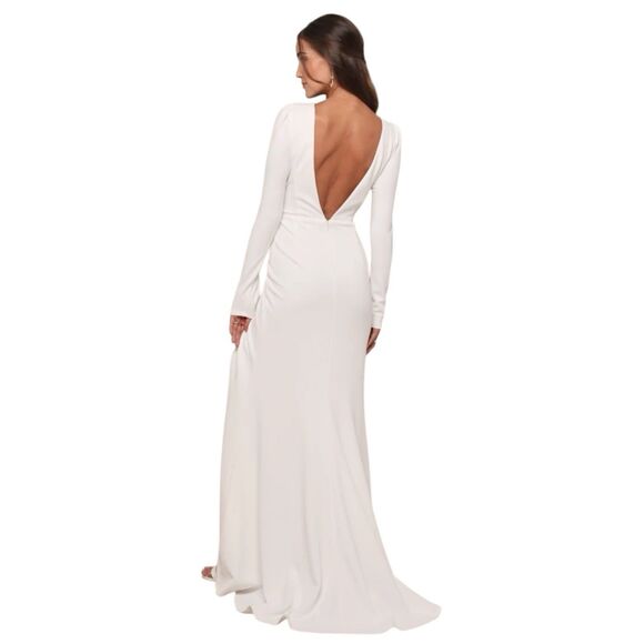 Lulus Stunning Romance Maxi Dress Womens L White L/S Mermaid Wedding Gown V-Neck - Picture 2 of 11